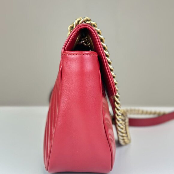 Gucci Red Leather Medium Marmont Shoulder Bag Crossbody - Picture 4 of 8